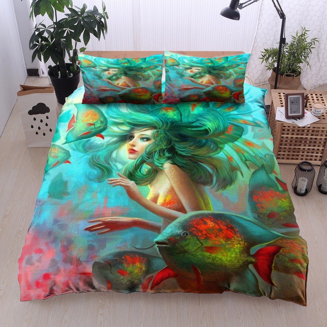 Green Haired Mermaid Bedding Set