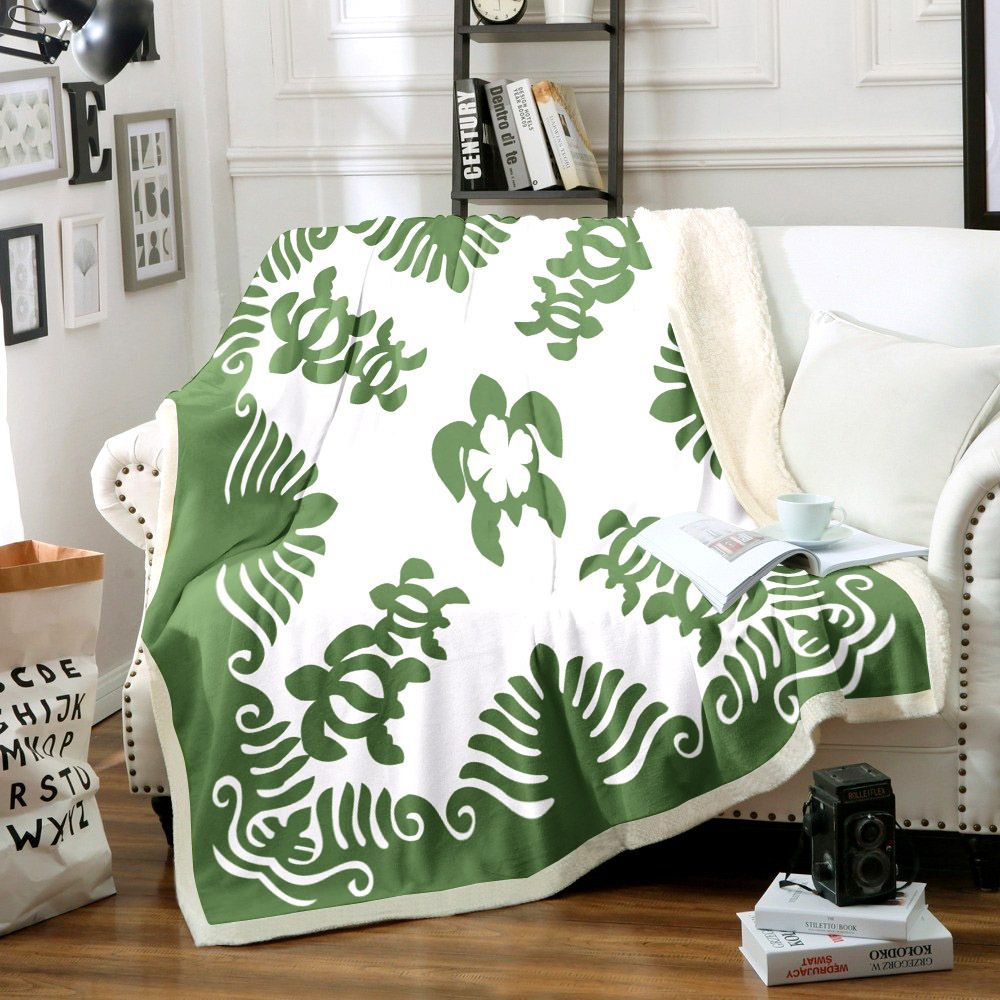 Green Hawaiian Turtle Sherpa Fleece Blanket