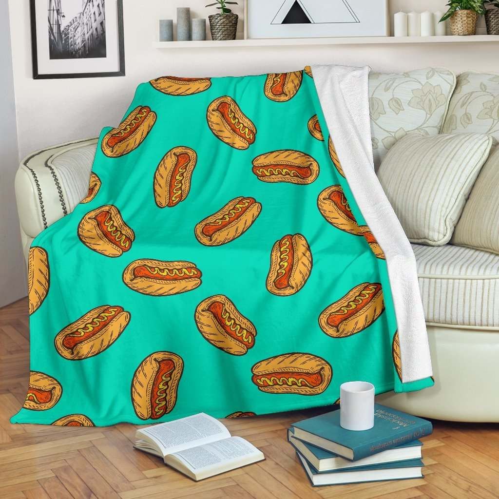 Green Hot Dog Sherpa Fleece Blanket
