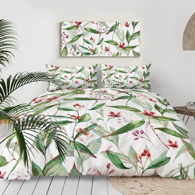 Green Leaf Pattern Bedding Set