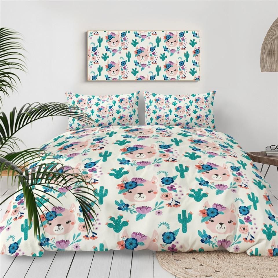 Green Llama Alpaca Cactus Bedding Set