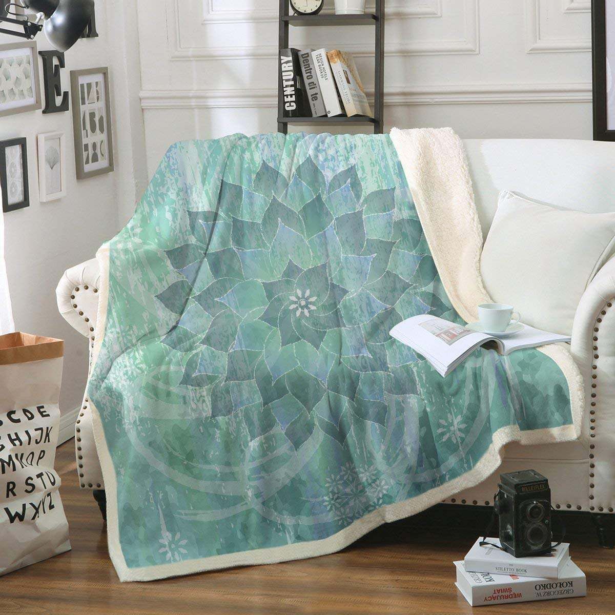 Green Lotus Sherpa Fleece Blanket