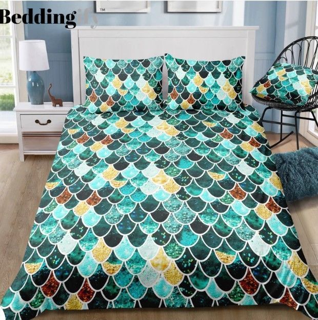 Green Mermaid Scale Bedding Set