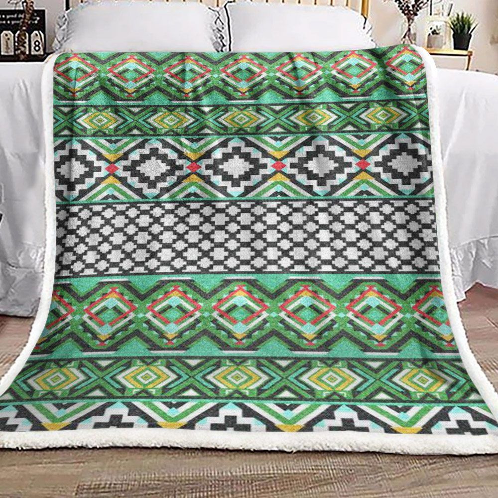 Green Native American Sherpa Fleece Blanket