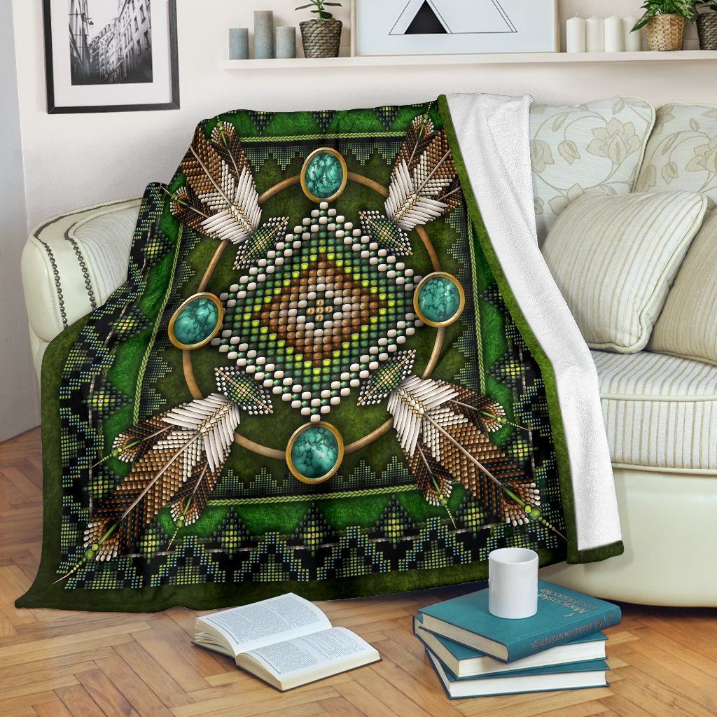 Green Native Pattern Sherpa Fleece Blanket