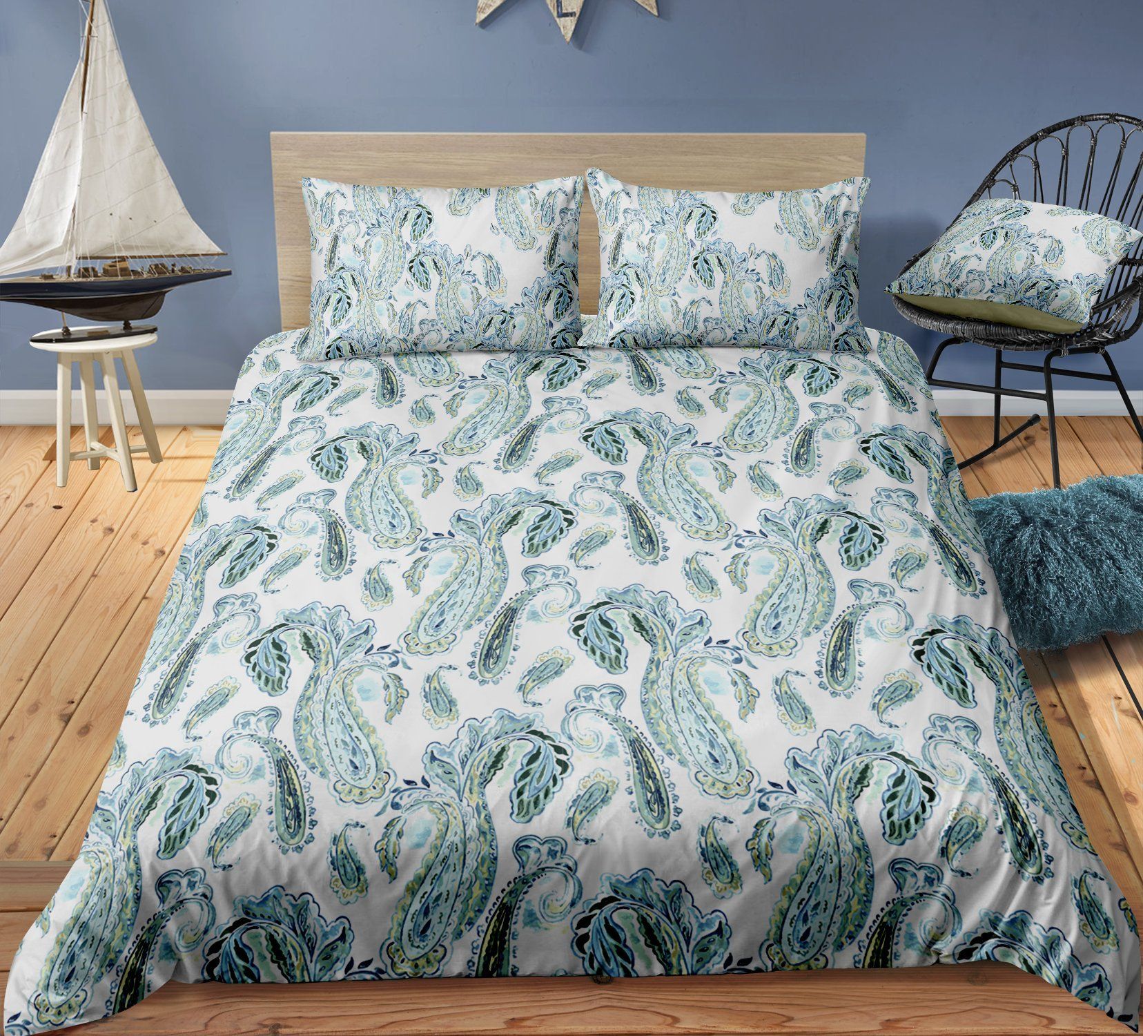 Green Paisley Pattern Background Bedding Set