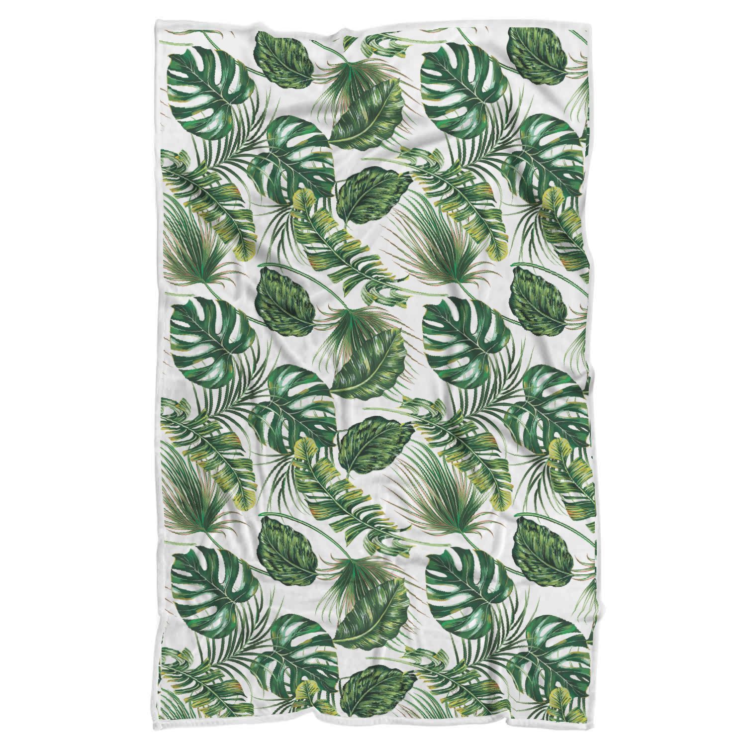 Green Pattern Tropical Palm Leaves Sherpa Fleece Blanket
