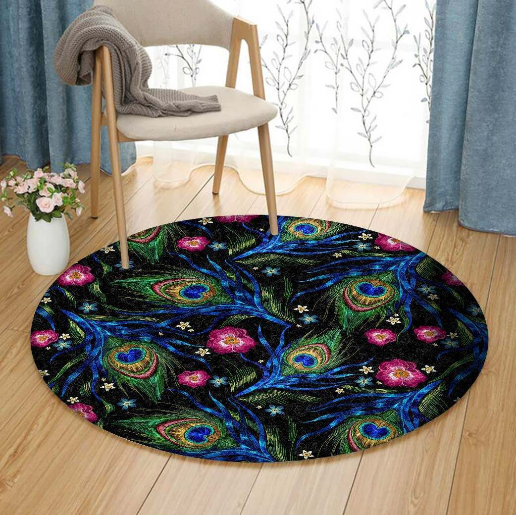 Green Peafowl Round Carpet