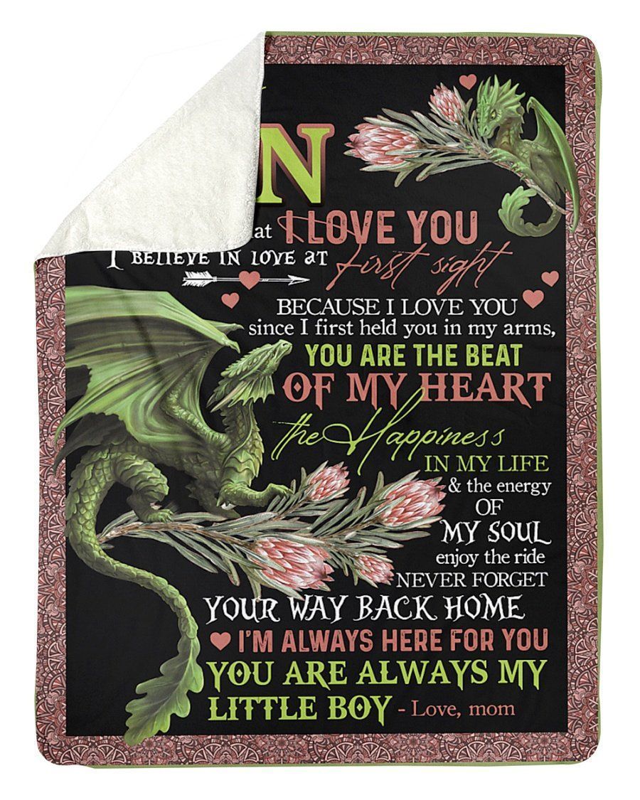 Green Protea Dragon Mom To Son Sherpa Fleece Blanket