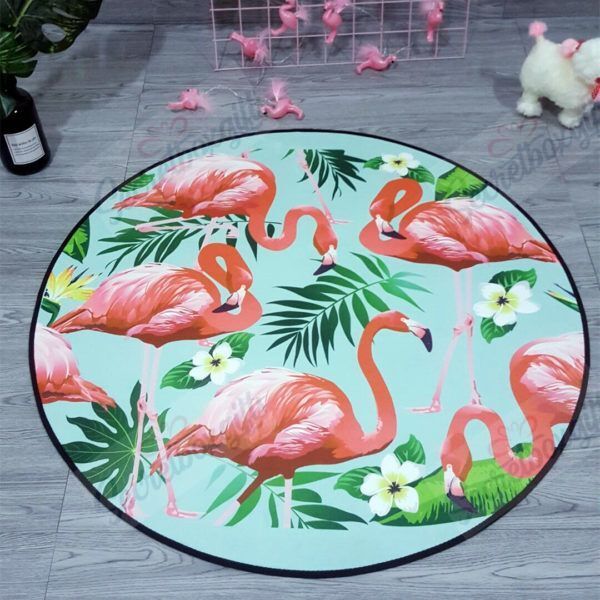 Green Round Flamingo Round Carpet
