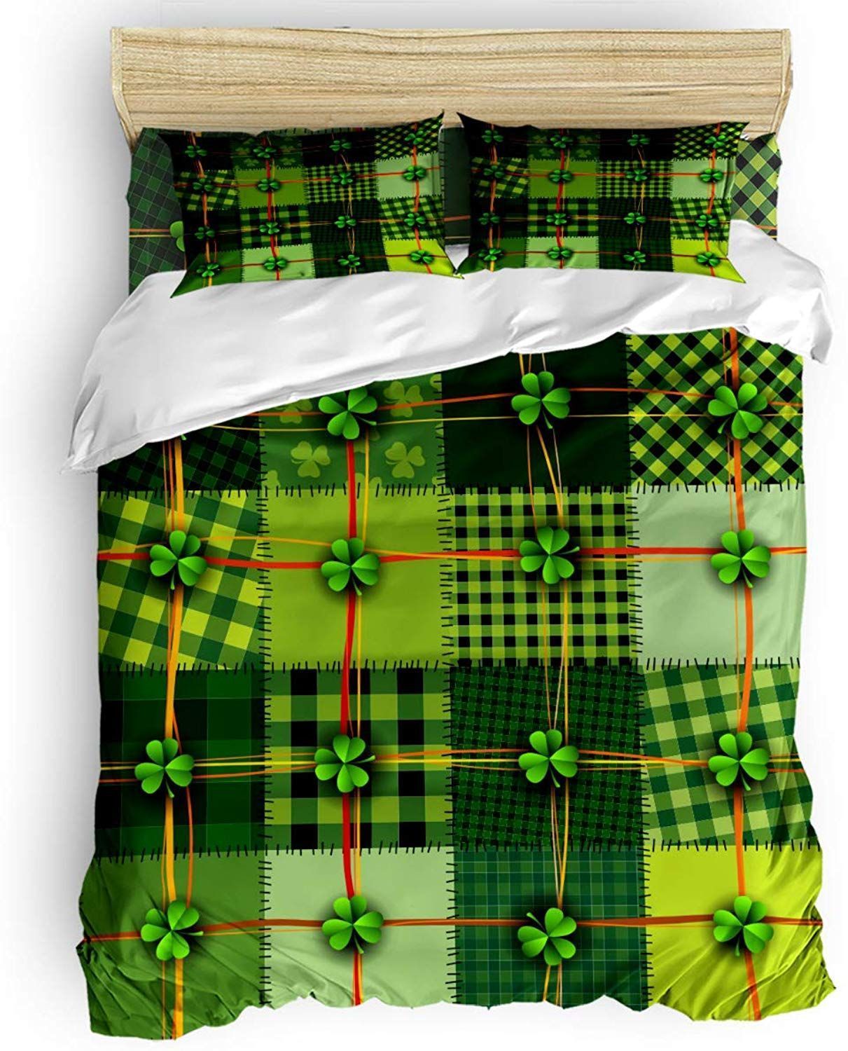 Green Shamrock Plaid St Patrick’s Day Bedding Set