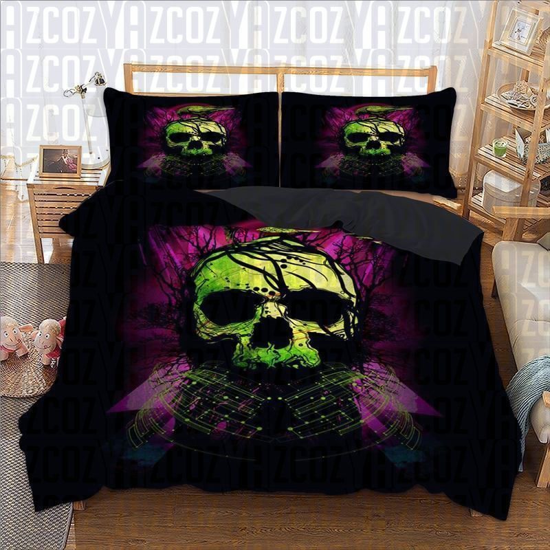 Green Skull Bird Bedding Set