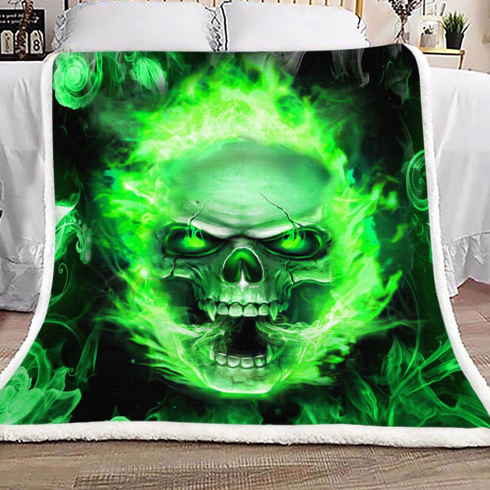 Green Skull Fleece Blanket