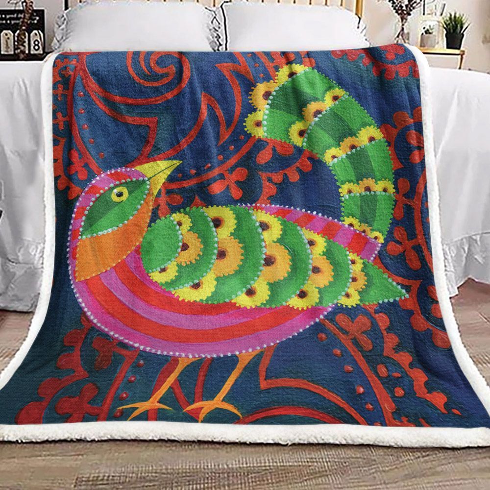 Green Tailed Bird Sherpa Fleece Blanket