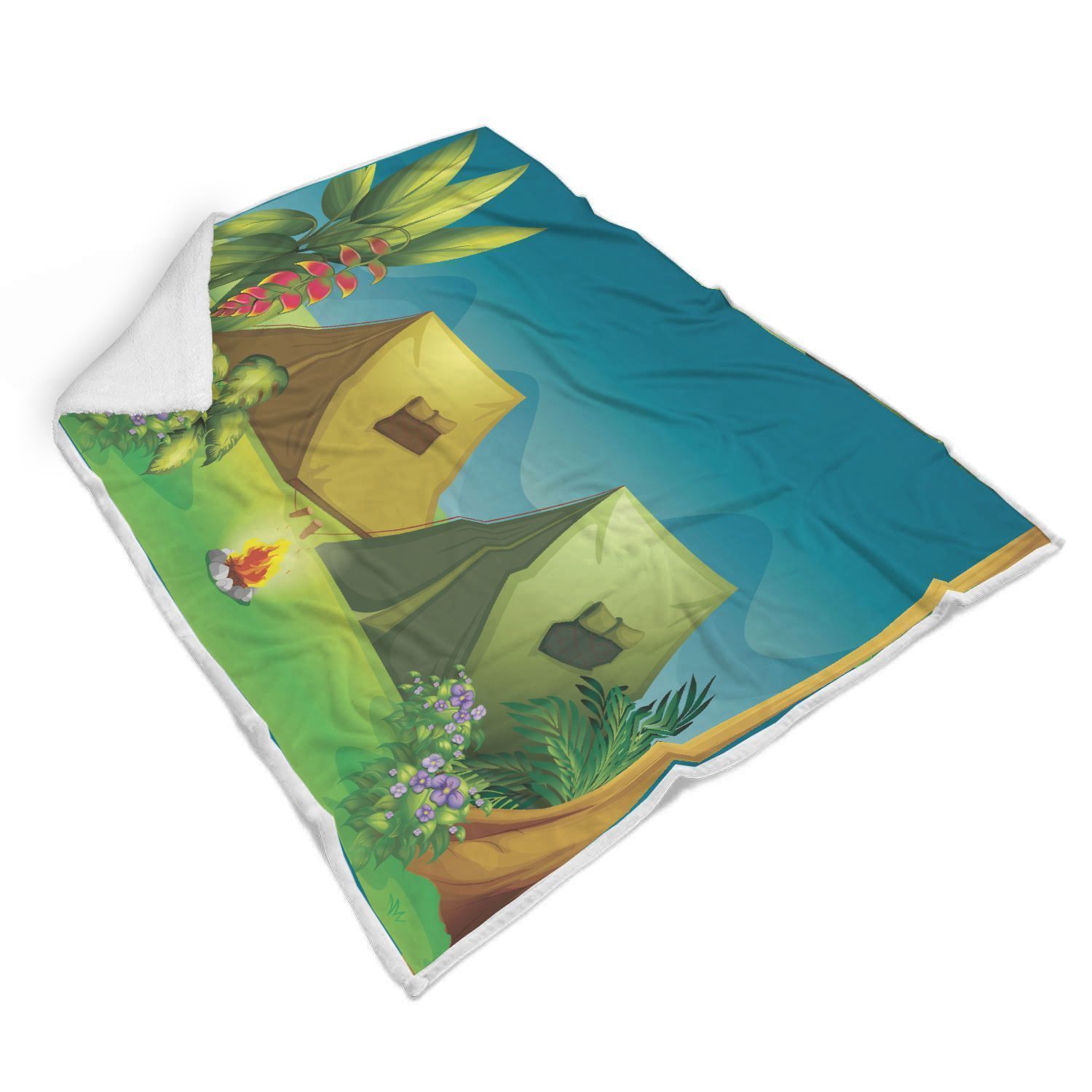 Green Tents Campfire Camping Sherpa Fleece Blanket