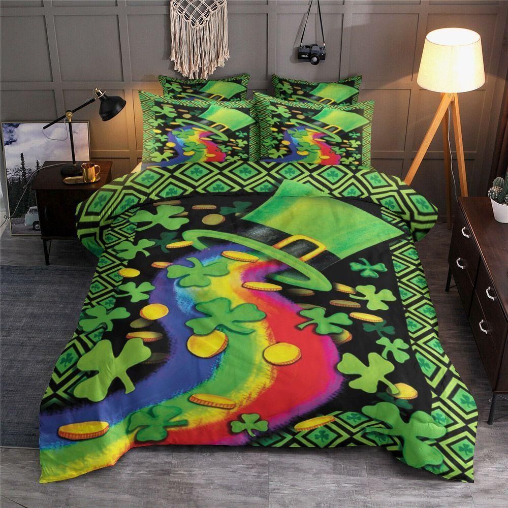 Green Top Hat Rainbow Flow St Patrick’s Day Bedding Set