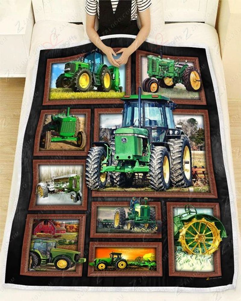 Green Tractor Farm Sherpa Fleece Blanket