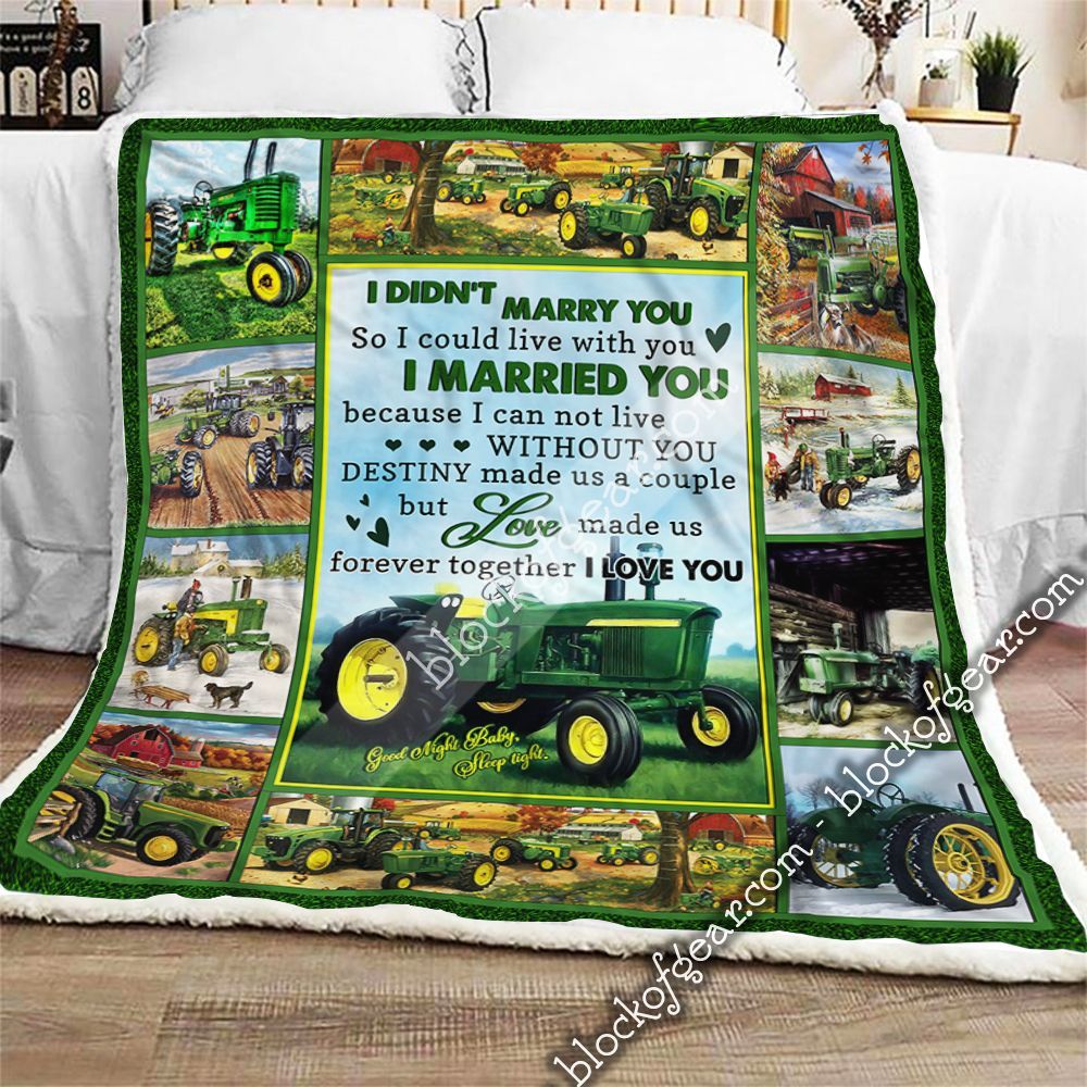 Green Tractor I Love You Sherpa Fleece Blanket
