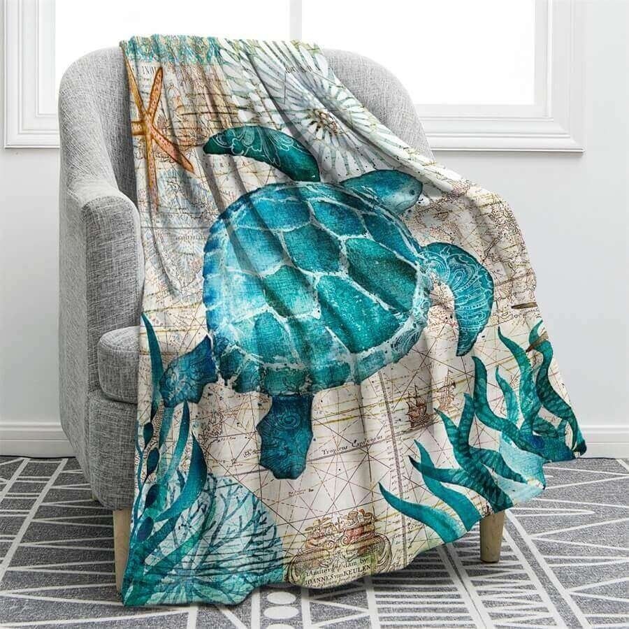 Green Turtle Sherpa Fleece Blanket