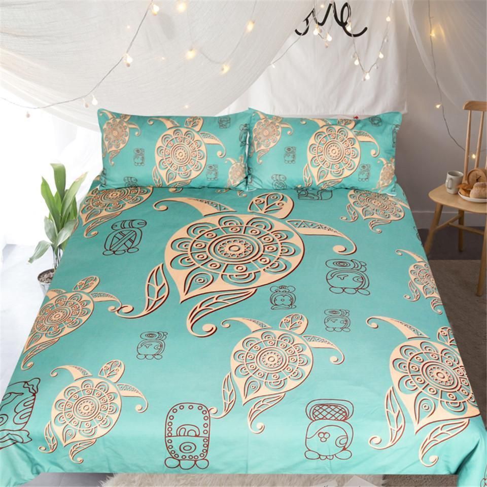 Green Turtle Mandala Bedding Set