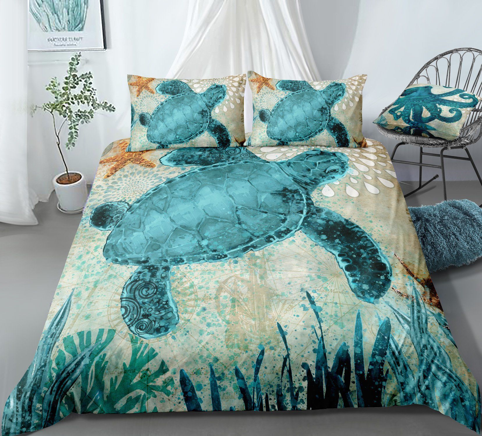 Green Turtle Starfish Bedding Set