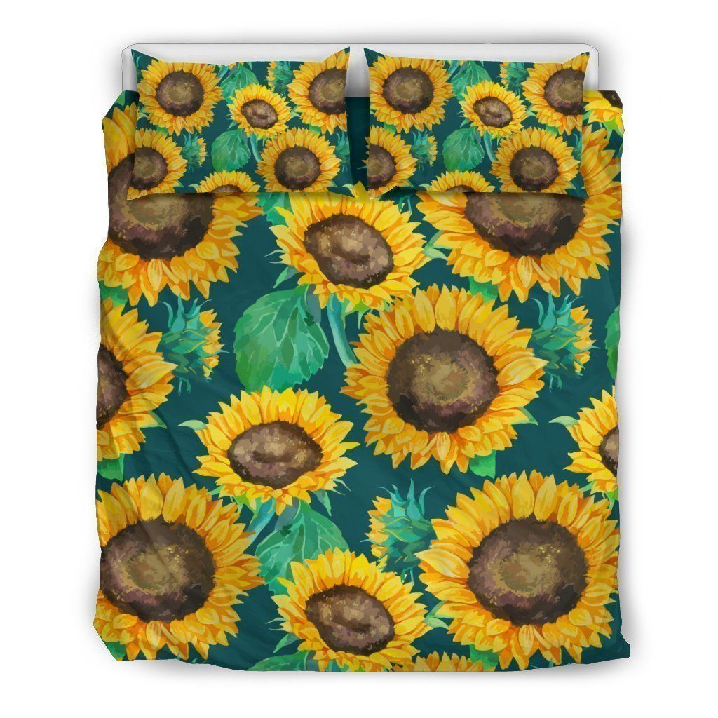 Green Watercolor Sunflower Bedding Set