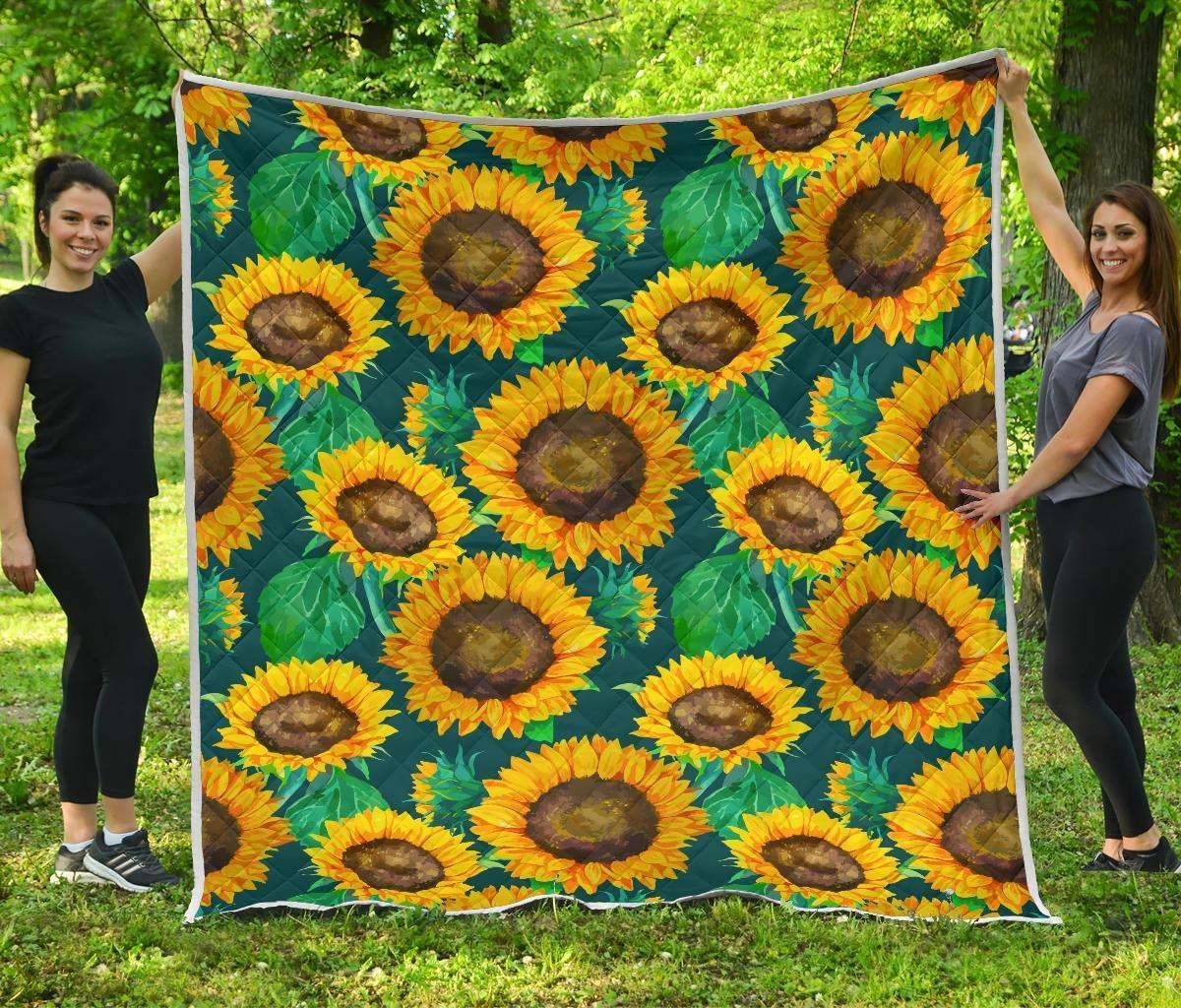 Green Watercolor Sunflower CL17100314MDQ Quilt Blanket