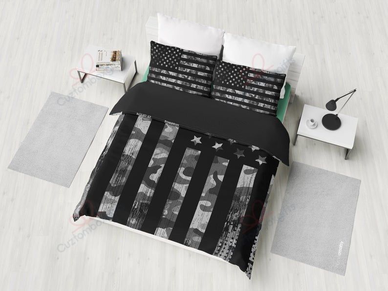 Grey Camouflage American Flag Bedding Set