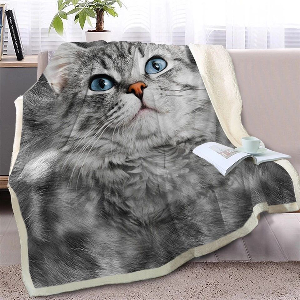 Grey Cat Sherpa Fleece Blanket