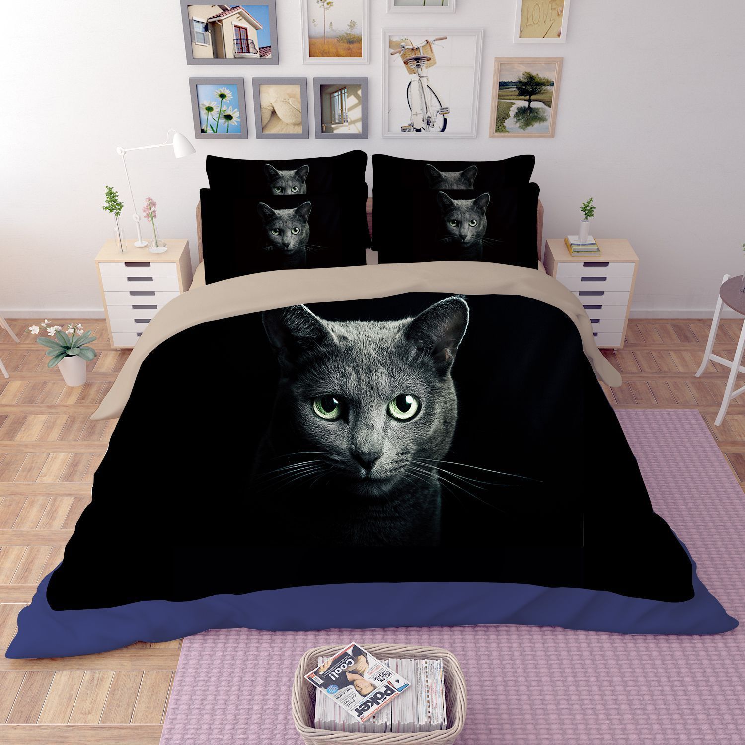 Grey Cat Face Bedding Set