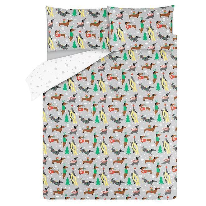 Grey Christmas Sausage Dog Bedding Set