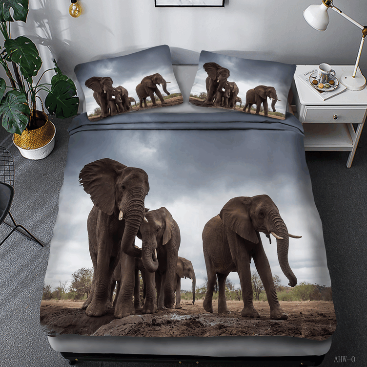 Grey Elephant Family Bedding Set