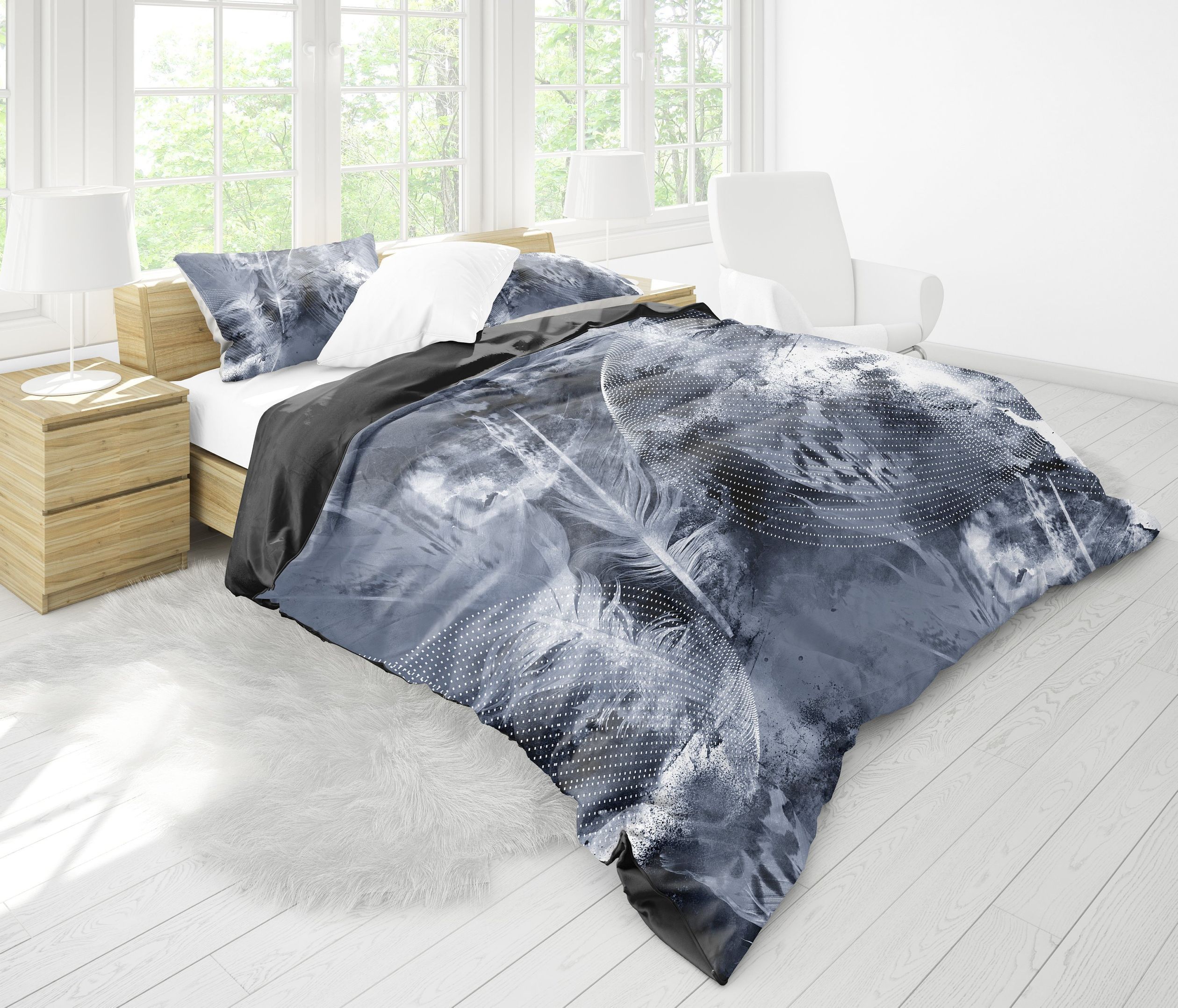 Grey Feathers Smokey Bedding Set
