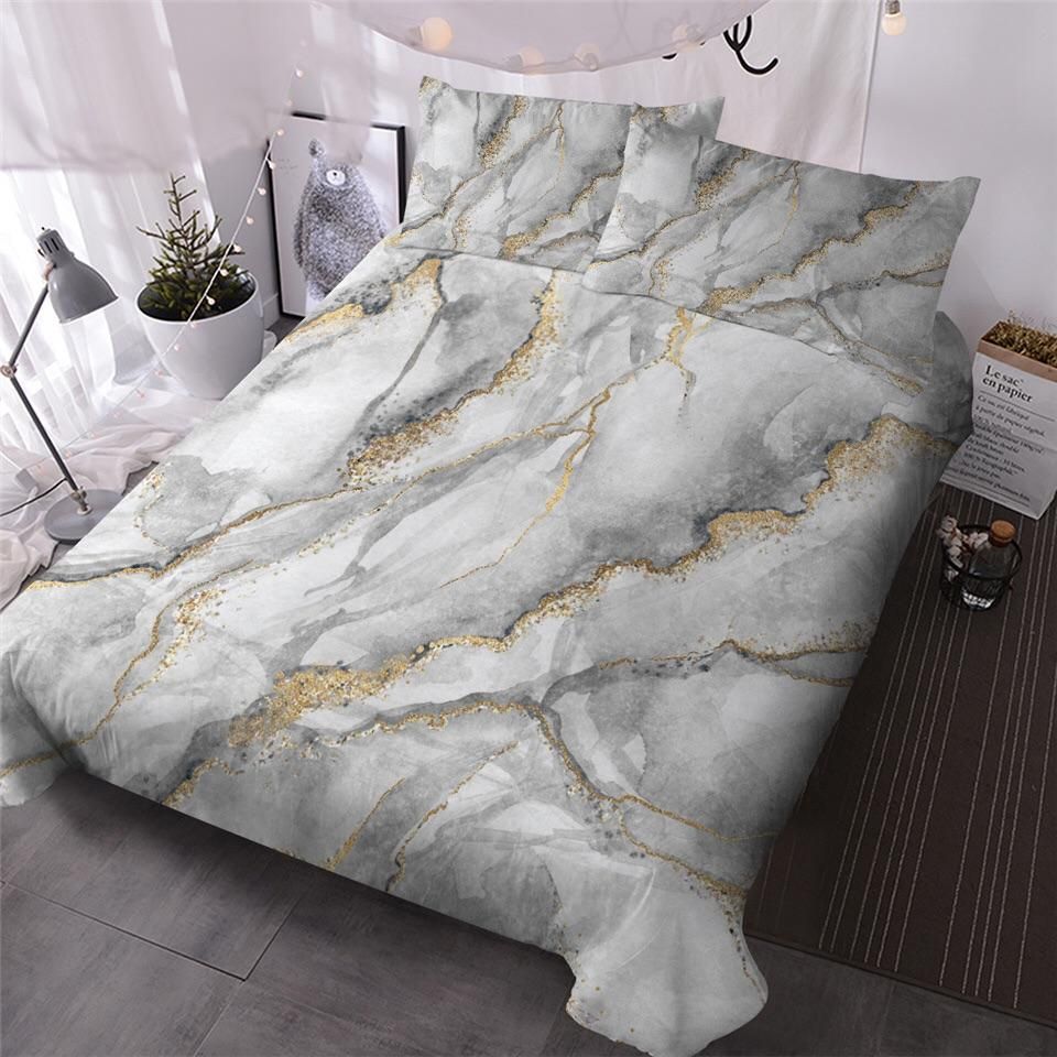 Grey Gold Marble Bedding Set