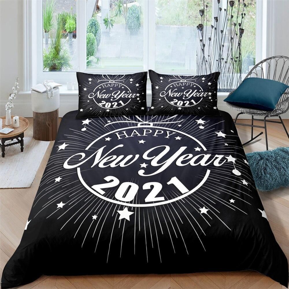 Grey Happy New Year 2021 Bedding Set