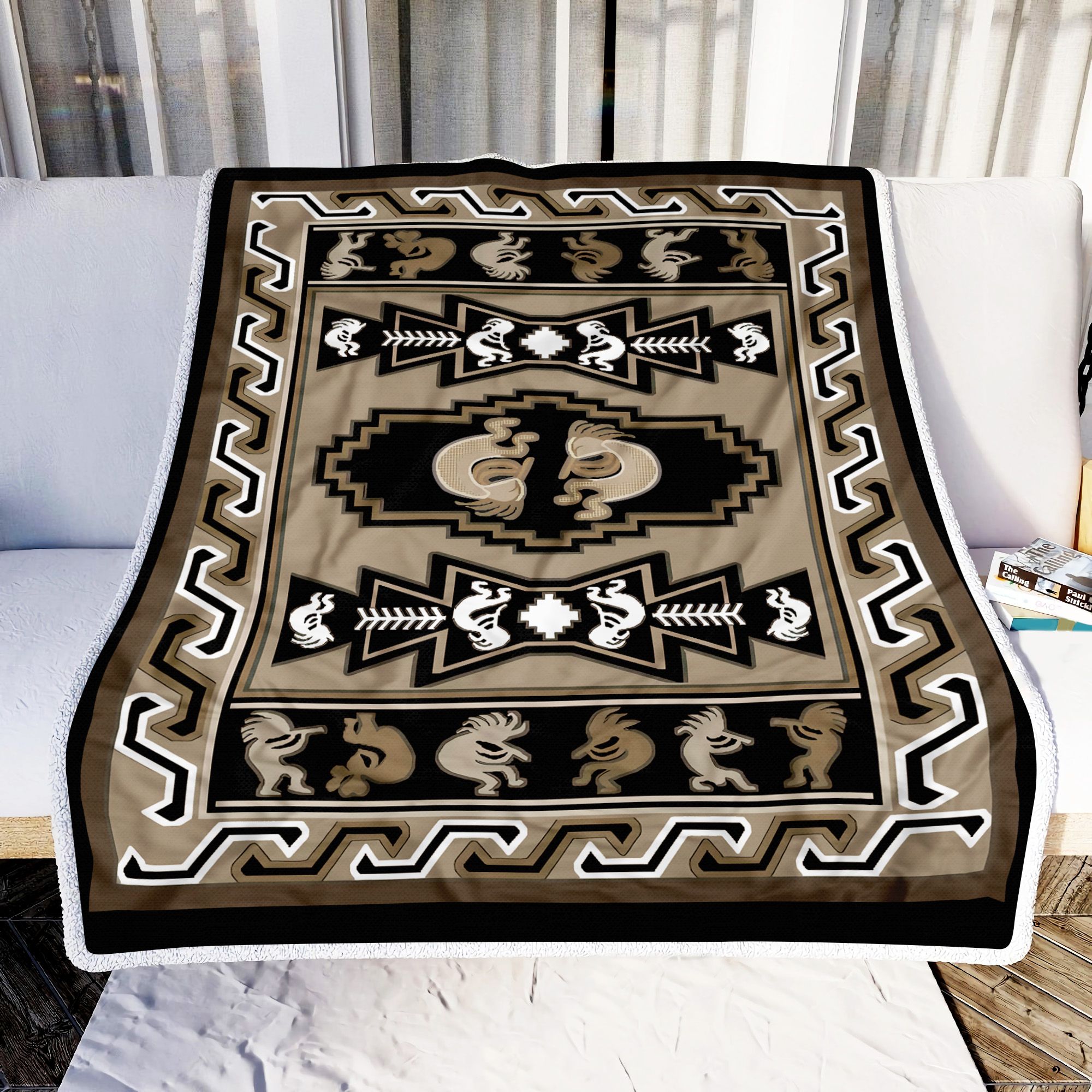 Grey Kokopelli Native American Fleece Blanket