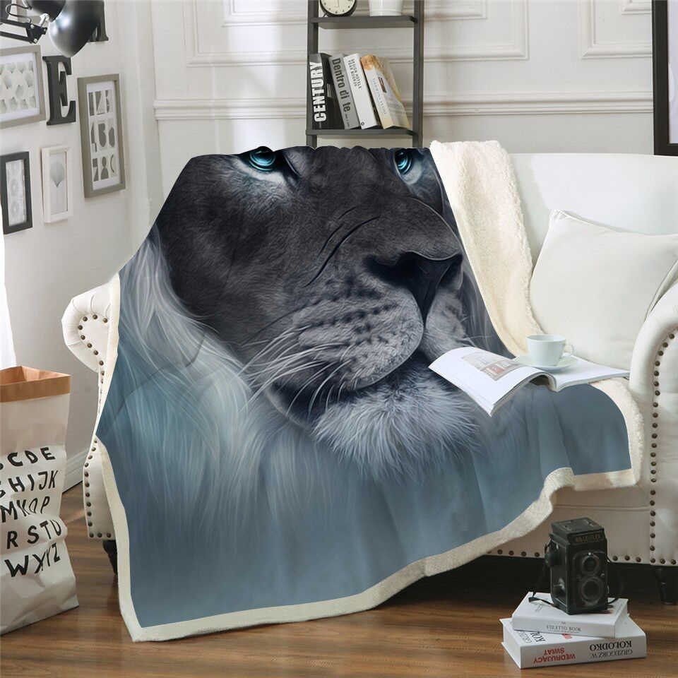 Grey Lion Sherpa Fleece Blanket