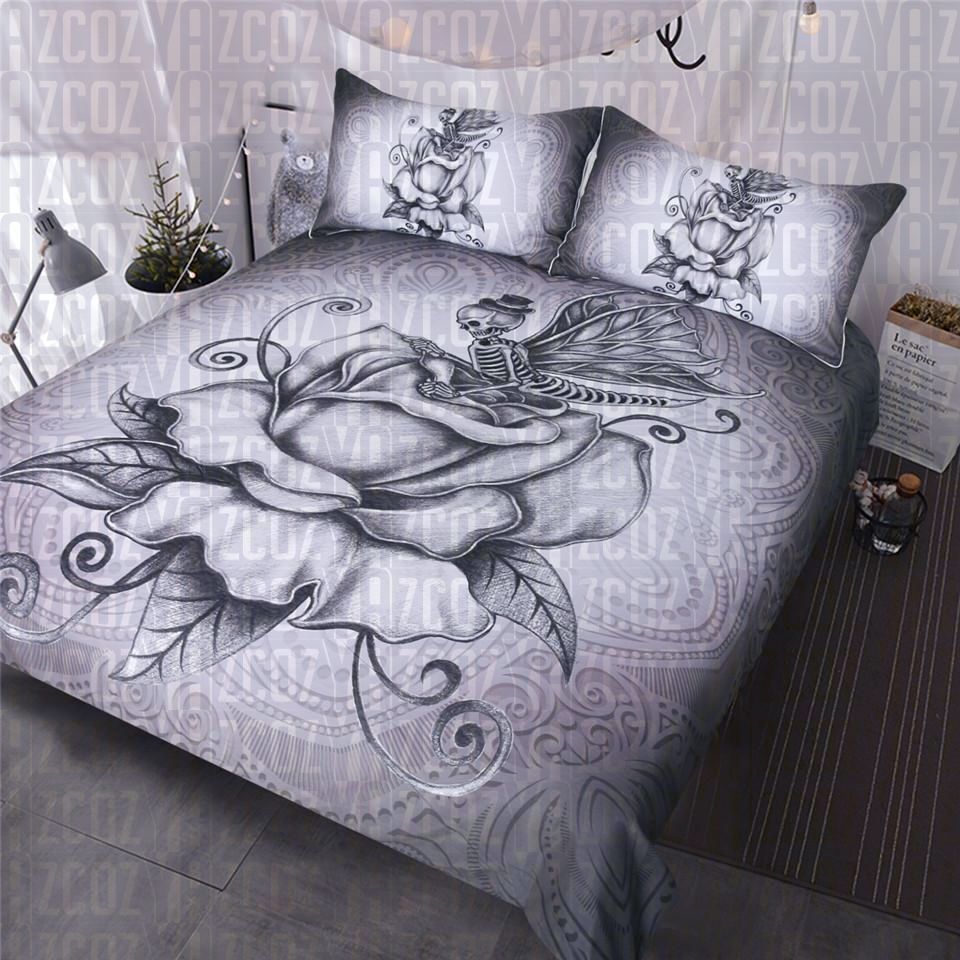 Grey Rose And Butterfly Bedding Set