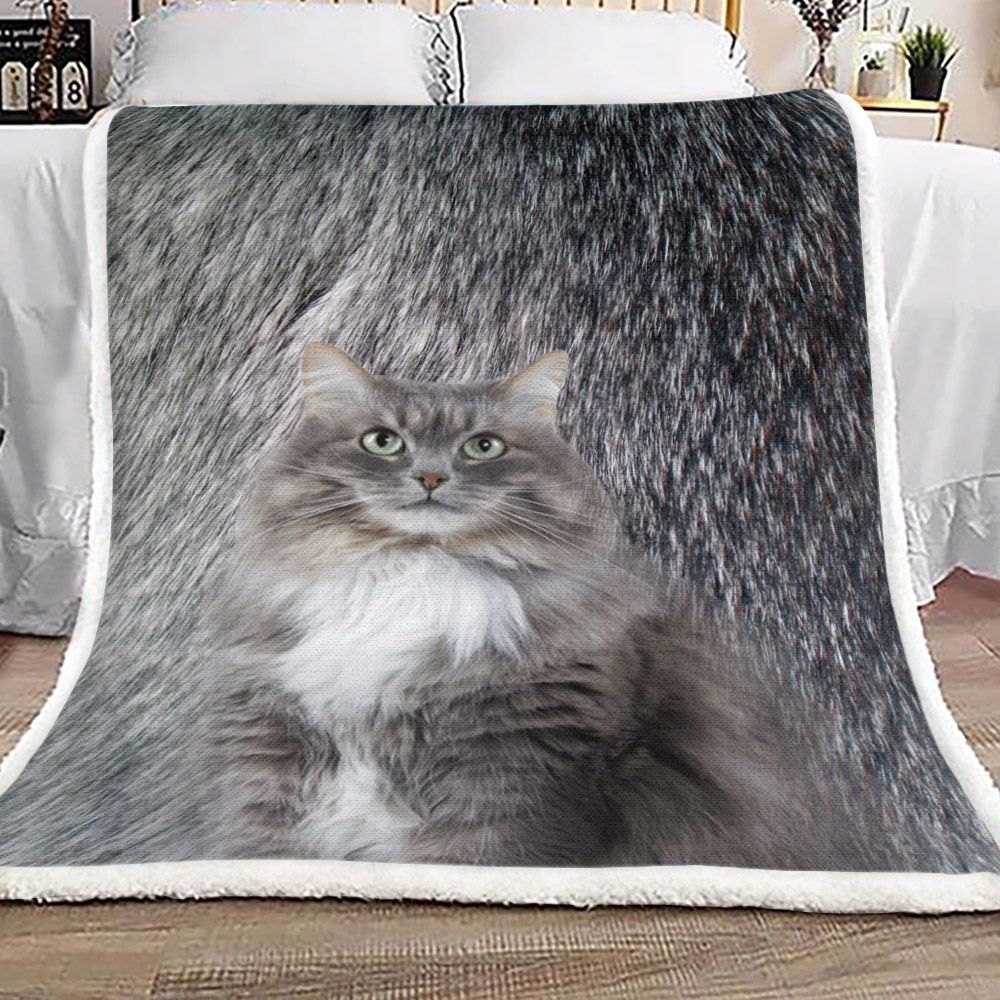 Grey Siberian Cat Sherpa Fleece Blanket