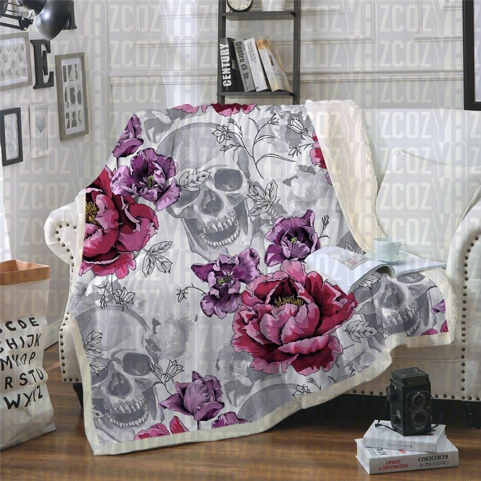 Grey Skull Sherpa Fleece Blanket