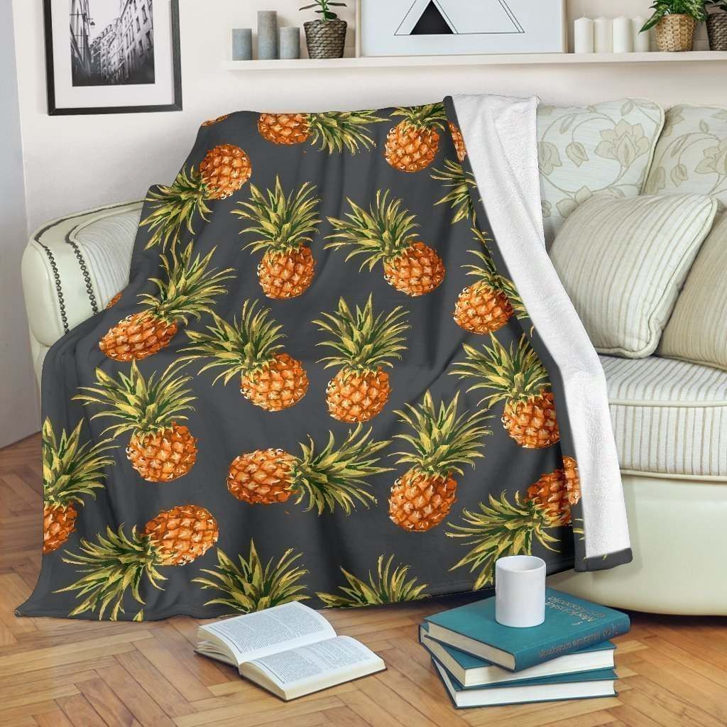 Grey Watercolor Pineapple Sherpa Fleece Blanket