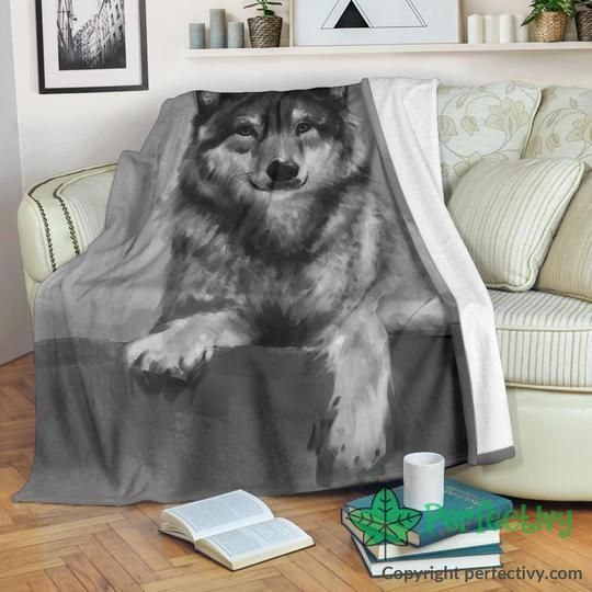 Grey Wolf Sherpa Fleece Blanket