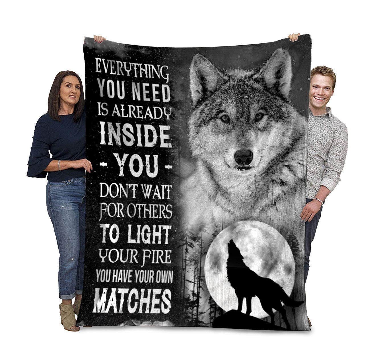 Grey Wolf Everything You Need Is Already Inside You Fleece Blanket