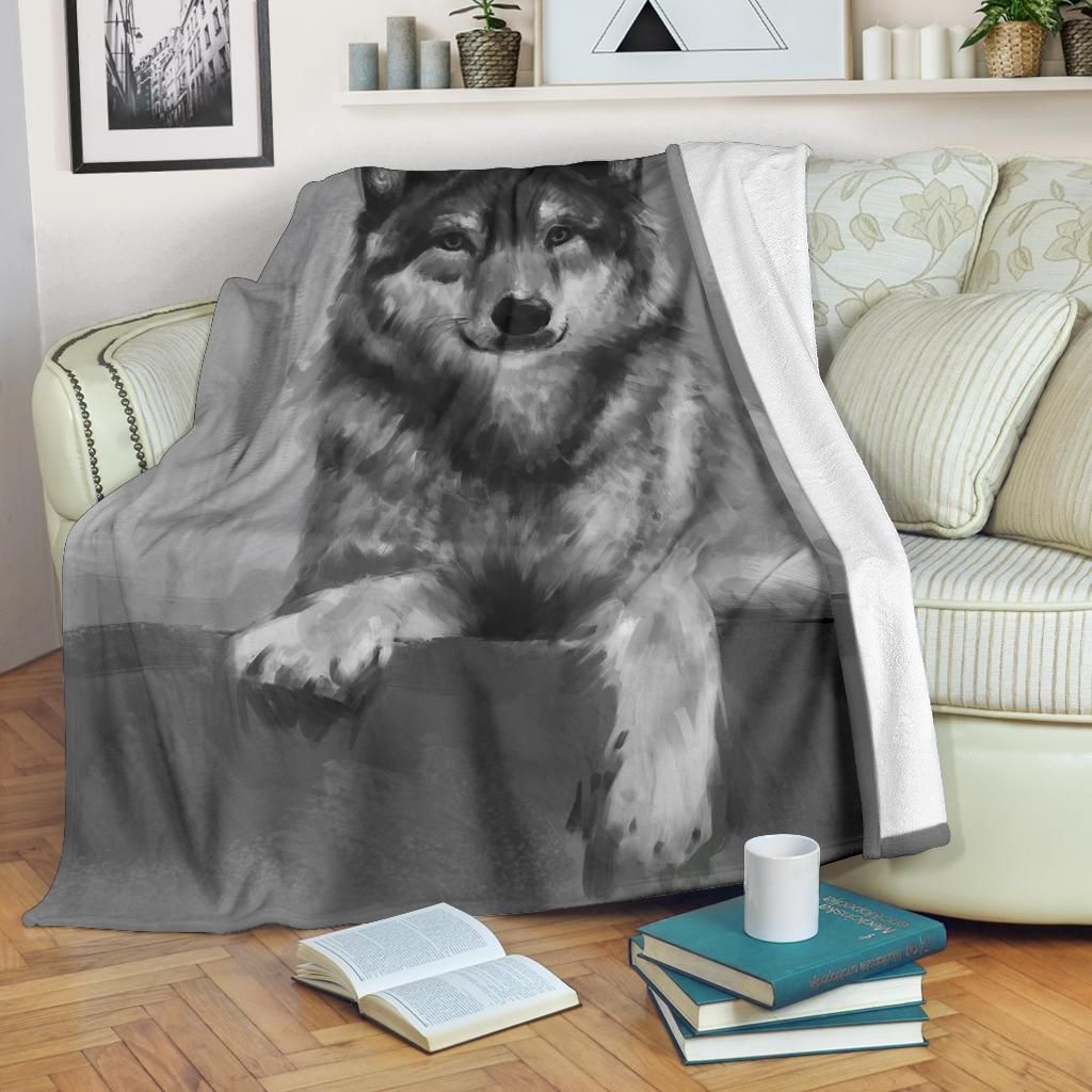 Grey Wolf Gift Idea For Wolf Lovers Printed Fleece Blanket