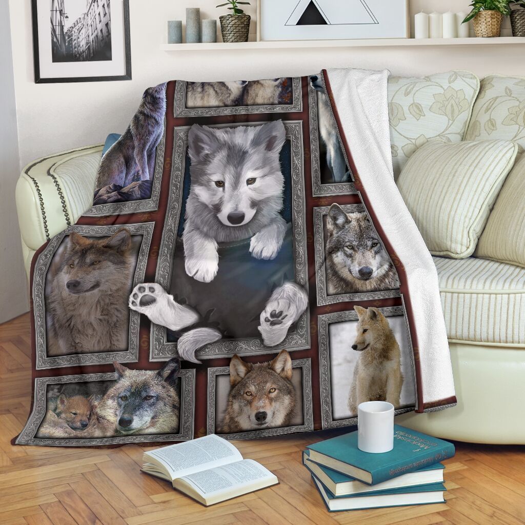 Grey Wolf Pocket Sherpa Fleece Blanket