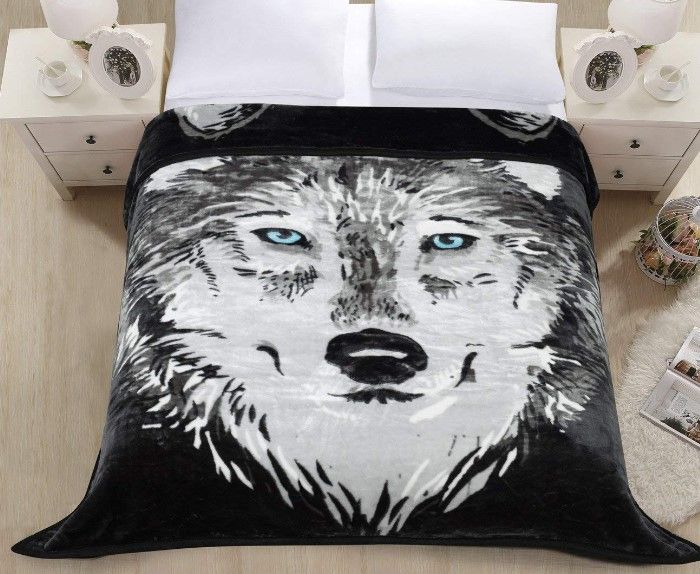 Grey Wolf Smiling Sherpa Fleece Blanket