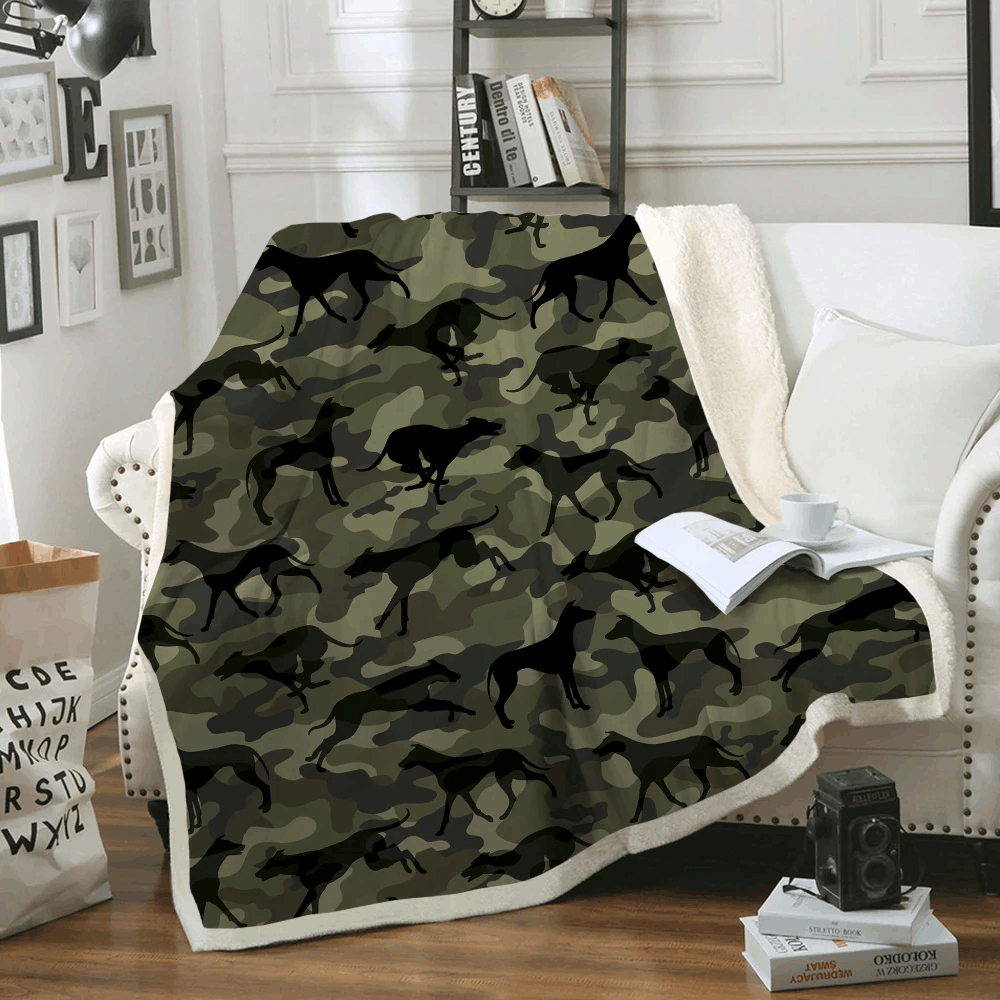 Greyhound Camo Sherpa Fleece Blanket