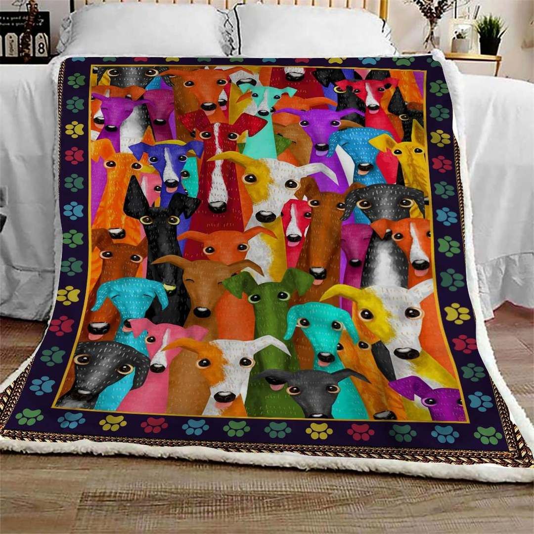 Greyhound Multi Dog Colorful Sherpa Fleece Blanket