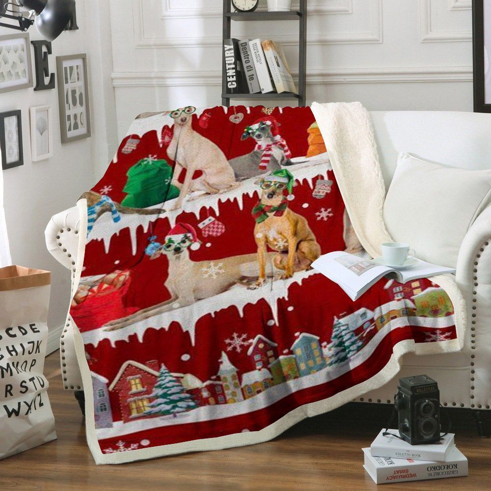 Greyhound Snow Christmas Sherpa Fleece Blanket