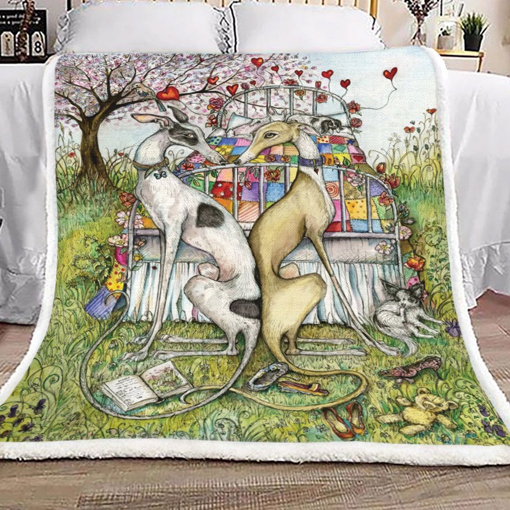Greyhound Valentine Collection Sherpa Fleece Blanket